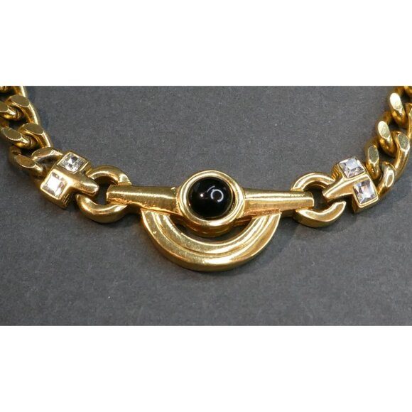 Vintage 1980 Givenchy Paris New York Gold Bold Curb Chain Cabochon Necklace